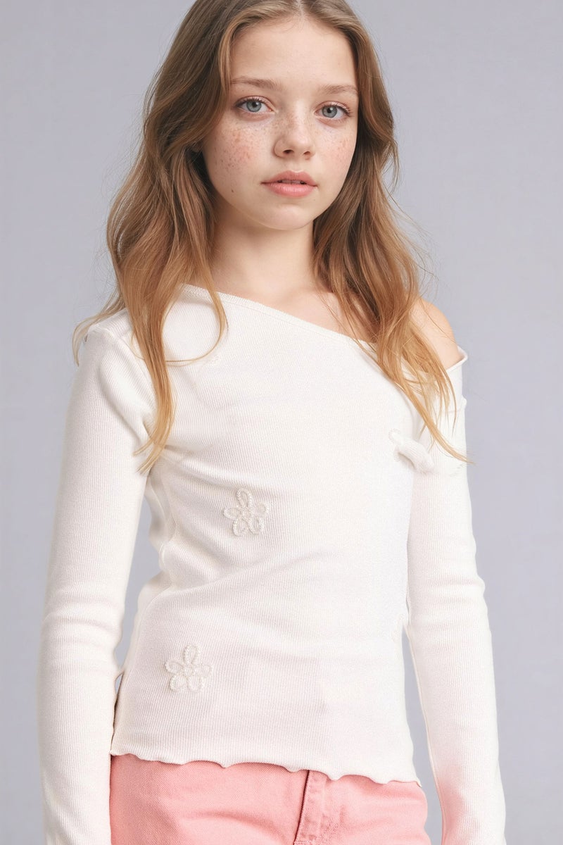 ديفاكتو تيشيرت بناتي كم طويل مضلع فلورال قصة عادية - Image 1